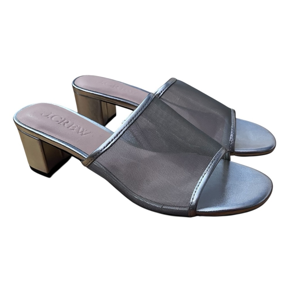 J. Crew Metallic Mesh Block Heel Mules
